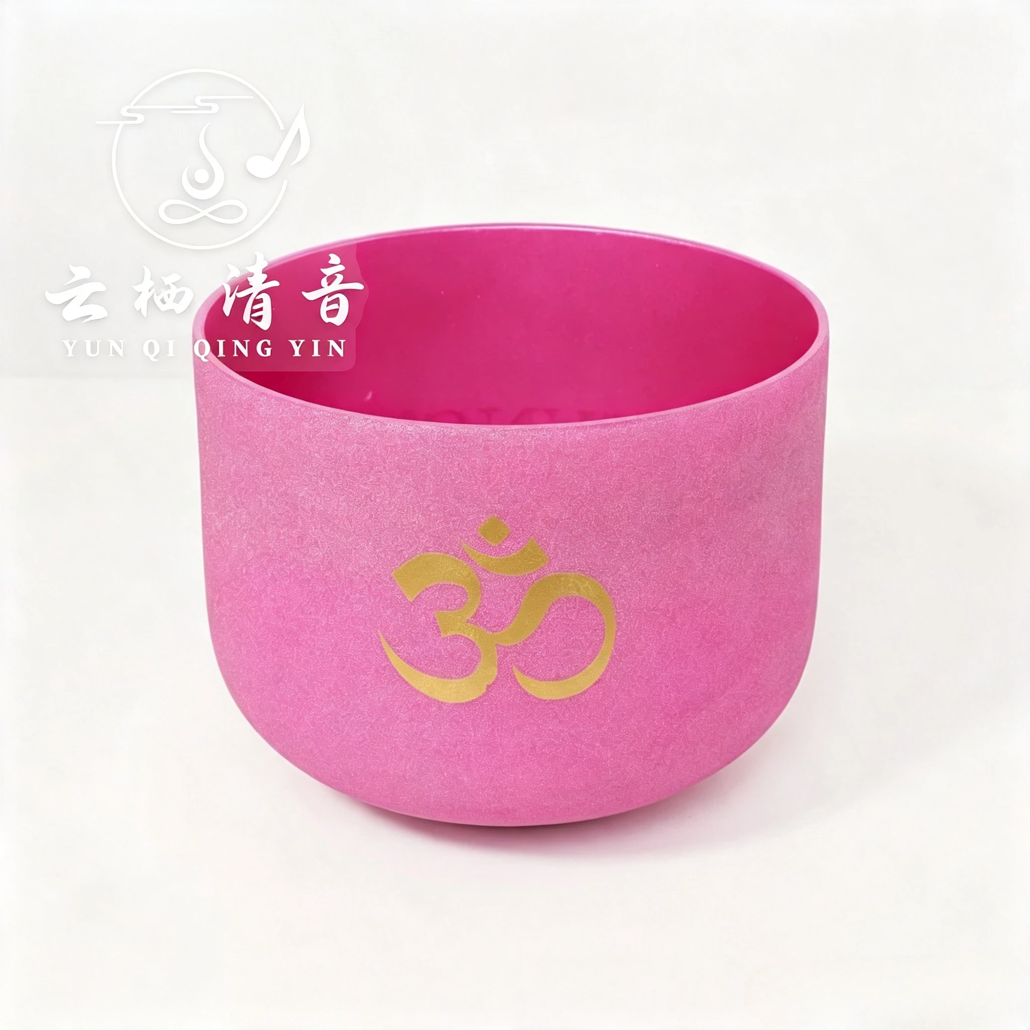 YUN QI QING YIN 8 Inch B Note Pink Frosted Quartz Singing Bowl OM Design Crown Chakra With Mallet Yoga Sound Healing Bowl