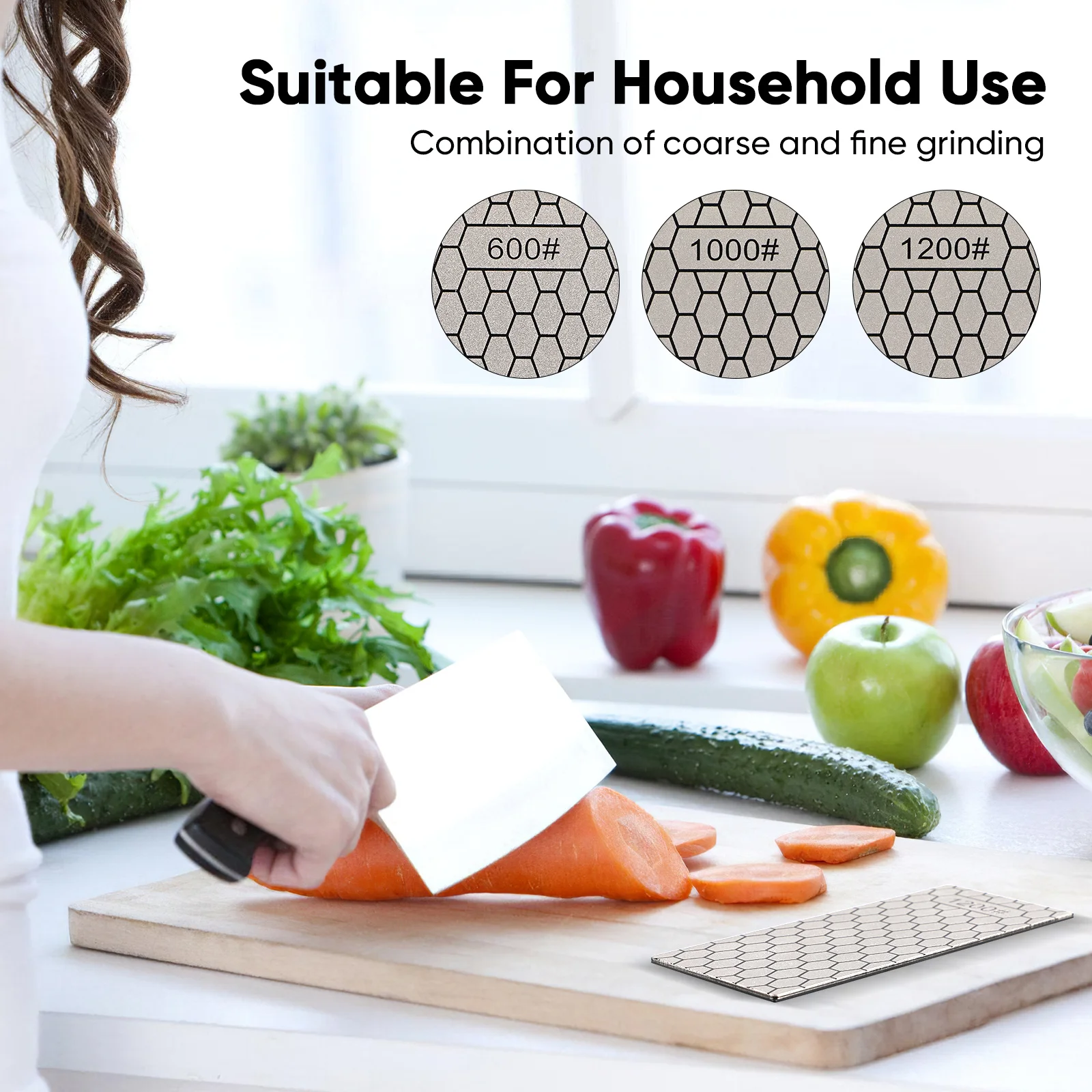 

3 pcs Diamond Sharpening Plate Set 600#/1000#/1200# Grit Kitchen Cutlery Sharpener With Anti-Slip Design Flattening