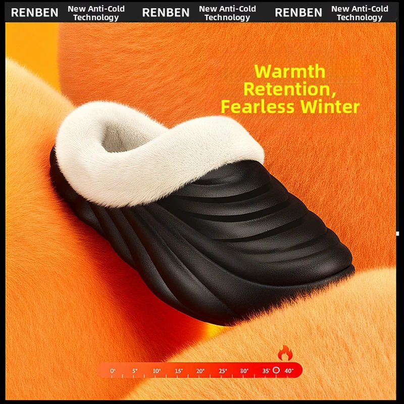 Waterproof Cotton Slippers for Women Men Winter Outdoor Indoor Non slip Home Plush Shoes Thick Bottom