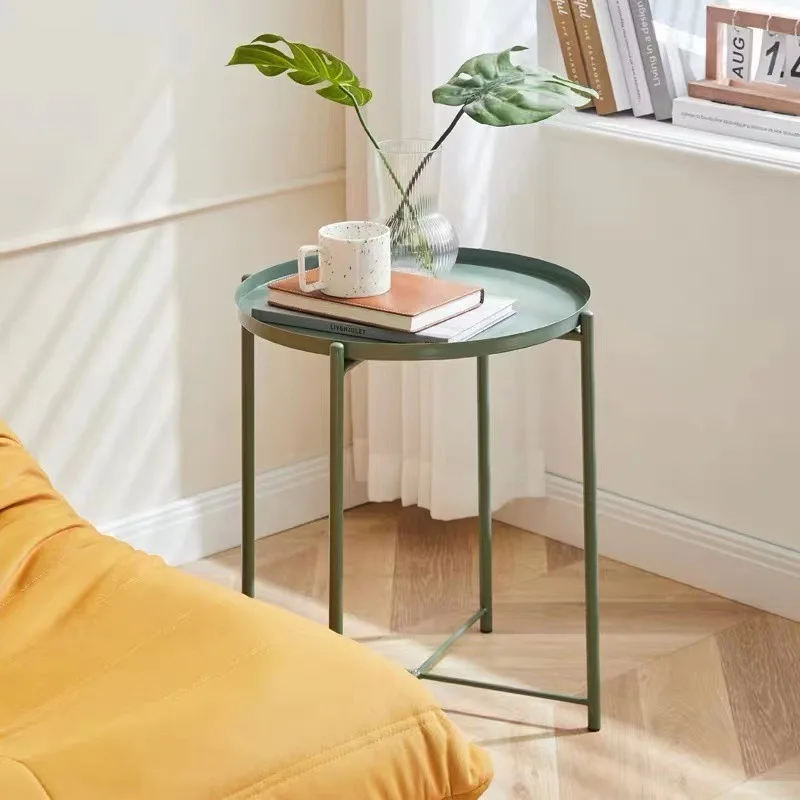 Nordic Style Iron Art Side Table Tea Table Round Portable Mini Living Room Balcony Bedroom Living Room Table Coffee Table