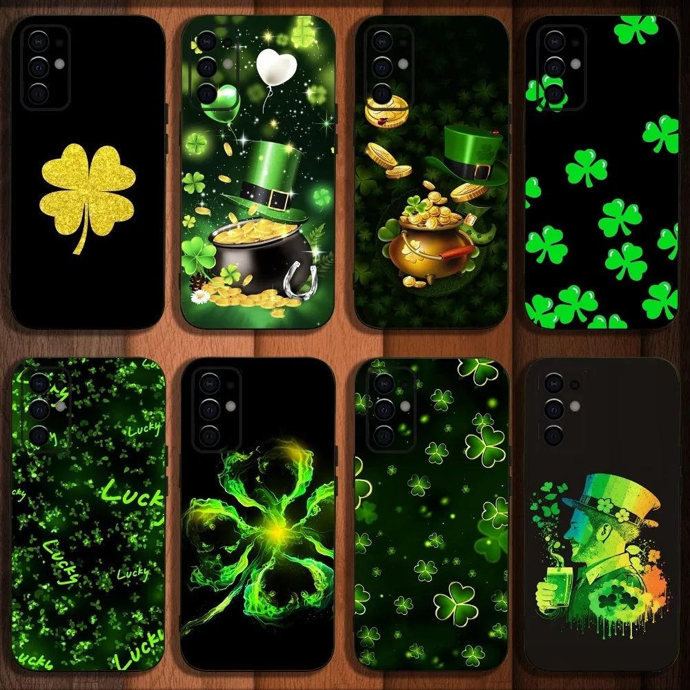 

Lucky Four Leaf Clover Phone Case For Samsung S24,S21,S22,S23,S30,Ultra,S20,Plus,Fe,Lite,Note,10,9,5G Black Soft Cover