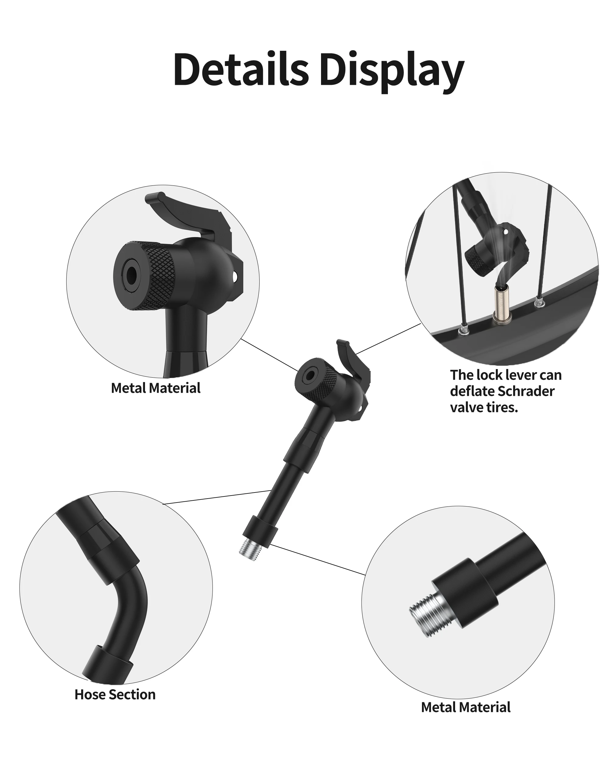 Universeller Fahrradpumpen-Düsenadapter 4-in-1 Universelle Ventilkompatibilität Clik/Schrader/Presta/Dunlop Ventil-Konverter für Luftpumpe – Detail 6