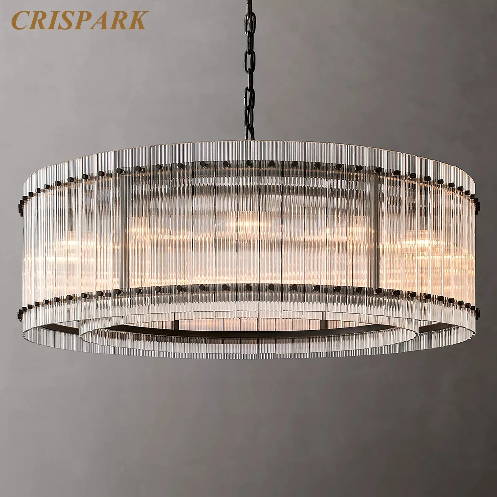 

San Marco Round Chandelier Black Modern One Tier Chandelier Lighting LED Clear Fluted Glass Pendant Lamp for Living Room Bedroom