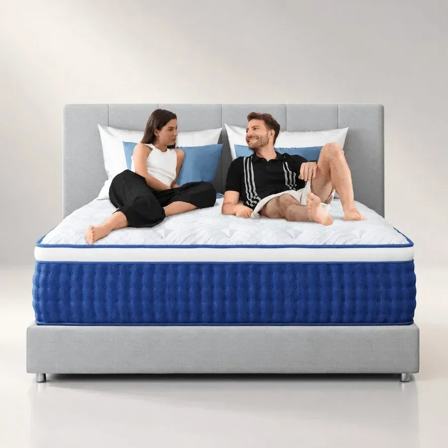 King-Size Hybrid Mattress 14 Inch King Mattress in a Box for bedroom use, premium memory foam and pocketed coils, charcoal gray