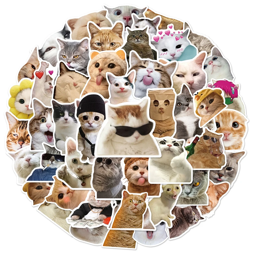 10/30/50PCS Cat MEME Funny Animals Stickers Vintage Toy DIY Kids Notebook Luggage Motorcycle Laptop Refrigerator Decals Graffiti