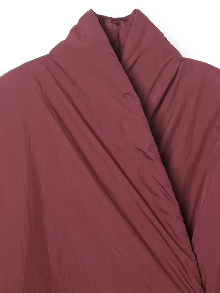 NLZGMSJ Autunno Inverno Casual Cappotto con lacci Donna Cotone con scollo a V Tasca Giacche spesse Donna Chic Street Casual Outwear Top ﻿