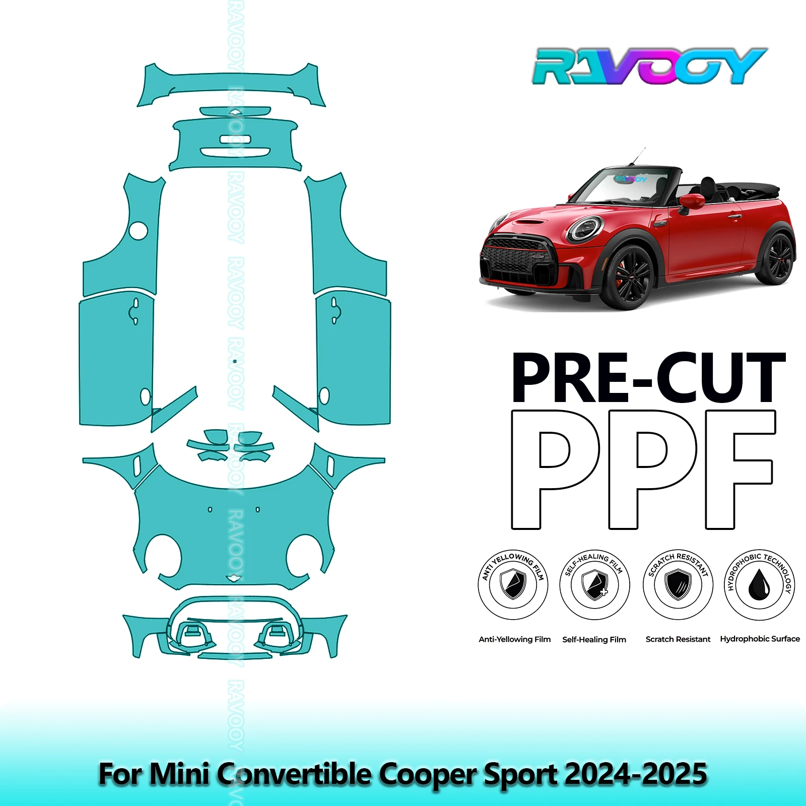 

8,5 мил предварительно вырезанный полный автомобильный прозрачный бюстгальтер PPF защитная пленка для краски для 2024-2025 Mini Convertible Cooper Sport