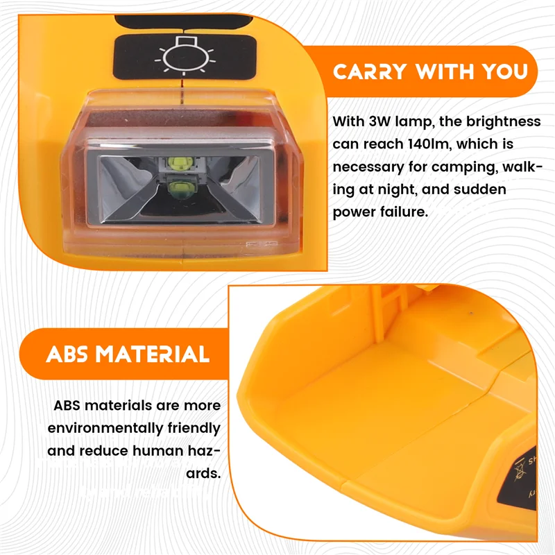محول PORK-Source لمحول بطارية 18 فولت USB + Type C مع ضوء عمل LED مزدوج USB DC 12V