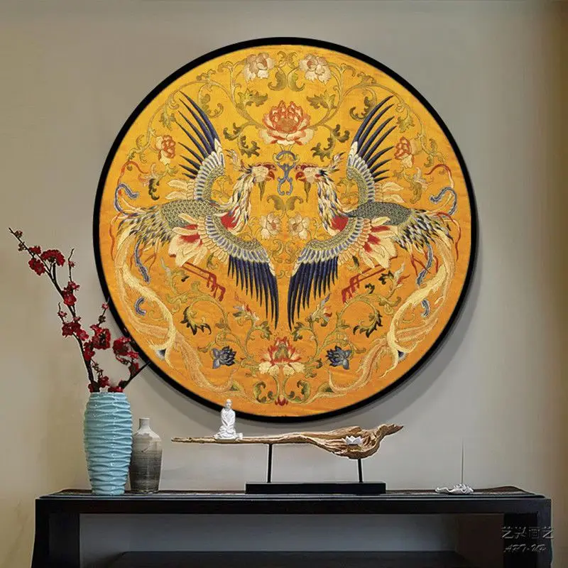 

Pure handmade cross stitch finished product, Double Flying Phoenix Seeking Phoenix, Chinese style living room, foyer, hanging