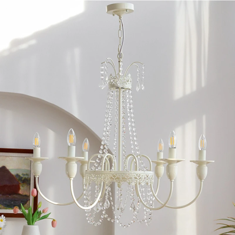 

French cream wind crystal chandelier American romantic living room dining bed candle lamps