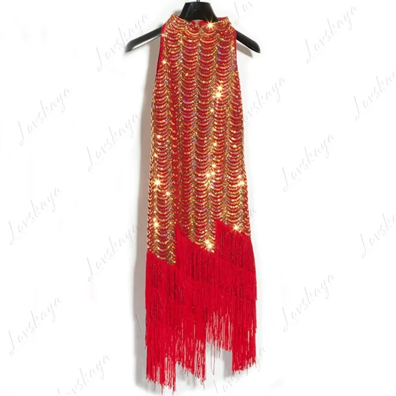 태슬 라틴 댄스 드레스, 무대용 스팽글 공연 의상, 여름 신상