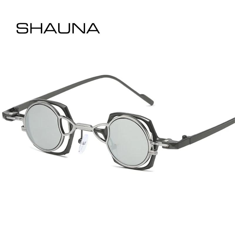 SHAUNA Neue kleine abnehmbare runde Metallgläser für Damen, luxuriöse Sonnenbrille, modische Spiegelgläser, UV400, quadratische Sonnenbrille für Herren