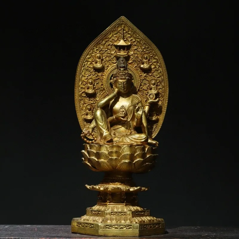 Hand-Cast Premium Gilded Copper Six-Armed Guanyin Statue - 11.0
