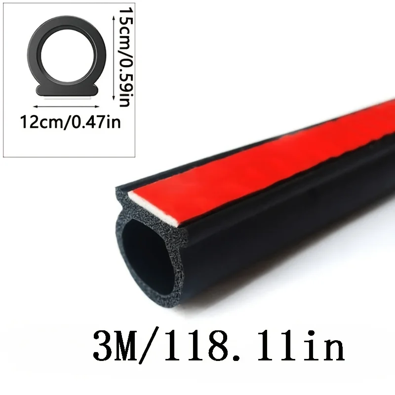 118.11in D-Shape Car Weather Strip, Self-Adhesive Rubber Door Seal for Car, Truck, RV, Door & Window