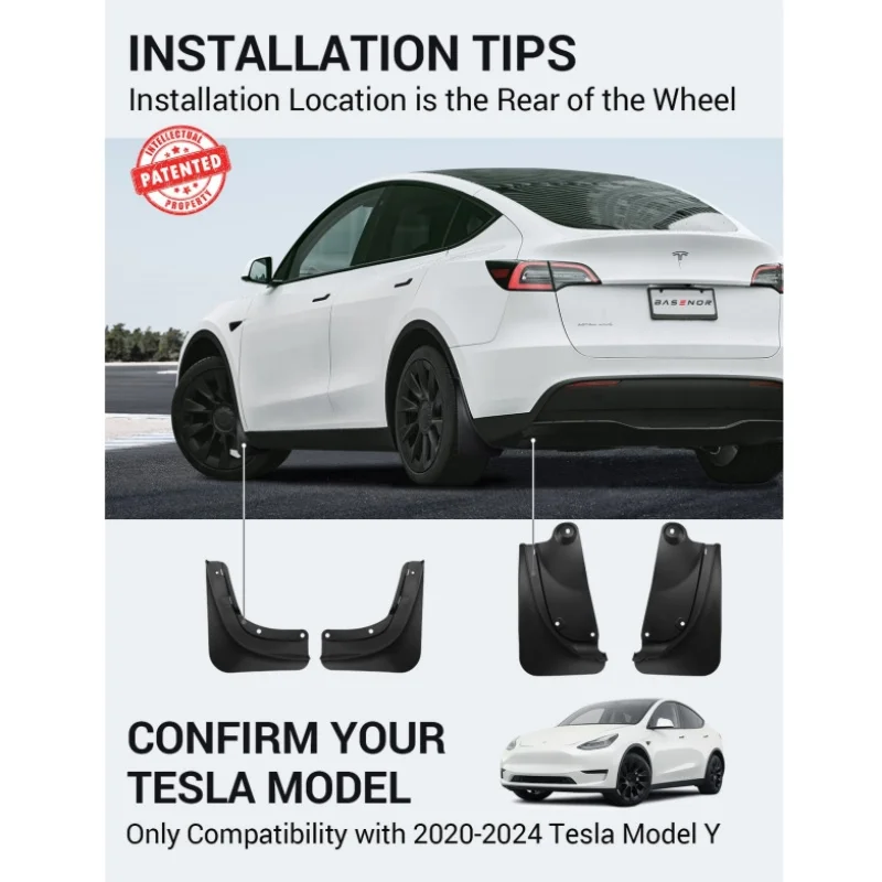 Upgraded For Model Y 2024 Mud Flaps Splash Guards Vehicle Sediment Protection No Drilling No Tape Mudflaps Tire Protector