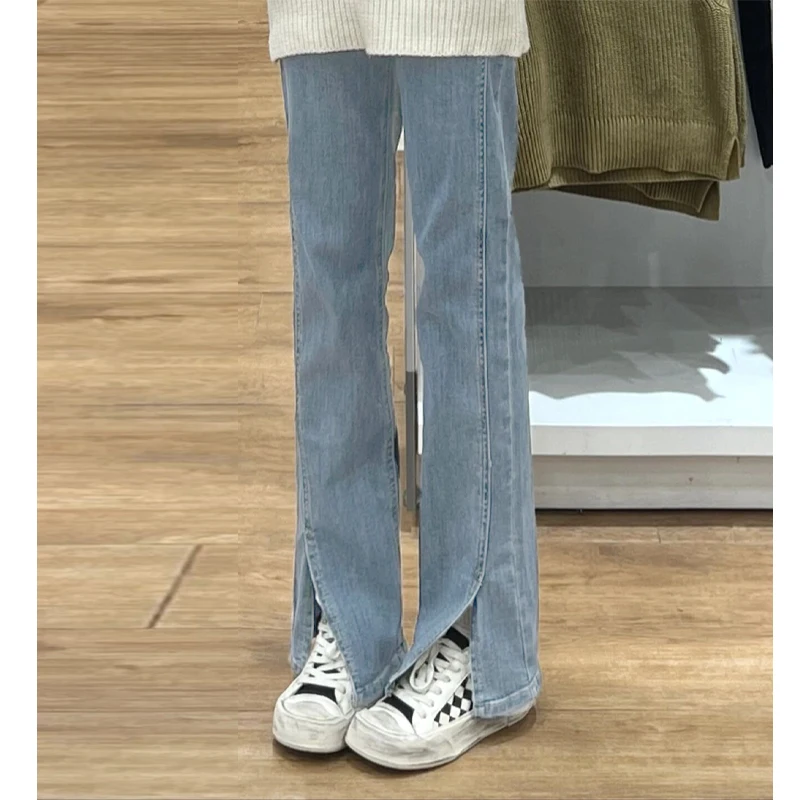 

Джинсовые джинсы с высокой талией и разрезом, женские прямые свободные широкие брюки с эффектом похудения, осенний сезон Faion, большие размеры