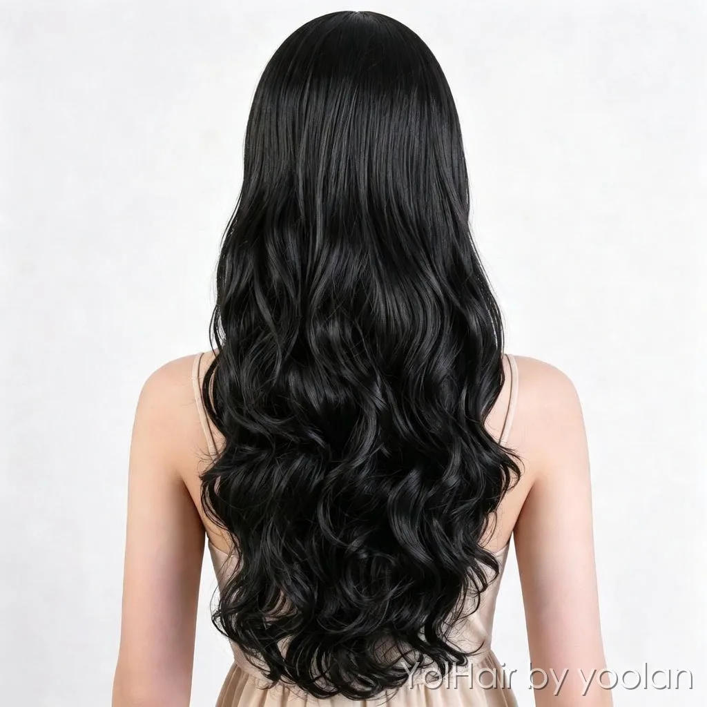 Long Water Wave Wigs with Side Bangs for Women Natural Black Synthetic Curly Wigs Heat Resistant Fiber Fake Hair for Daily Party