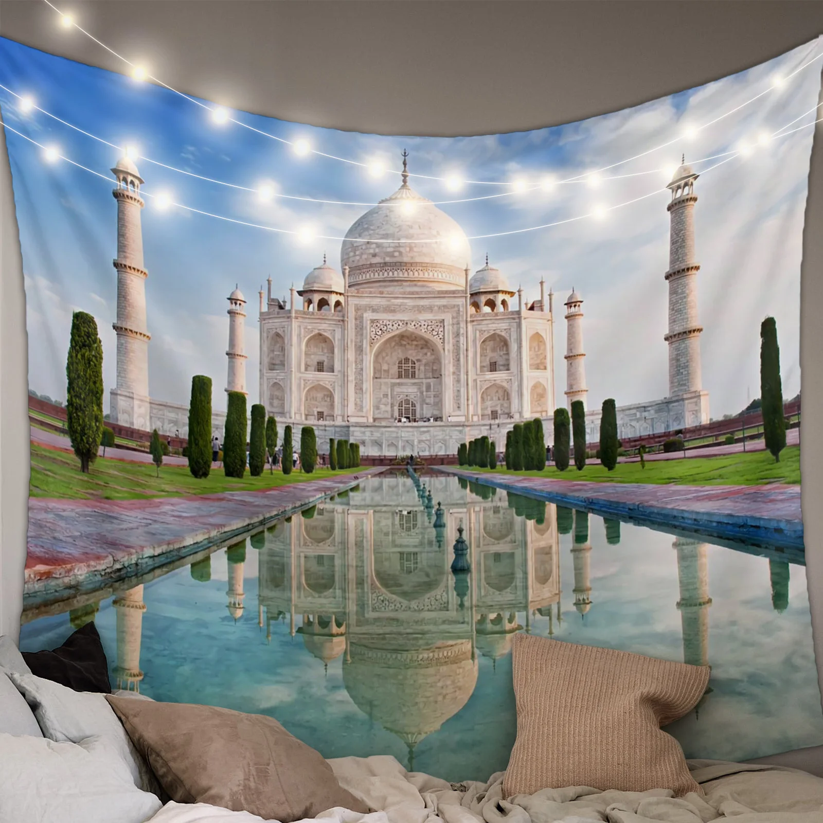 Taj Mahal Temple Islam Light Tower Tapestry Wall Hanging Hippie Tapesties For Home Decor Living Room Bedroom Large Big Size