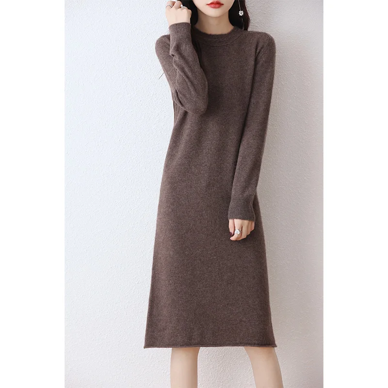 Hot Sale 100% Pure Wool Longer Dresses For Women 2023 Fashion Cashmere Sweaters Hot Sale Long Style Pullovers 6Colors Jumpers DR