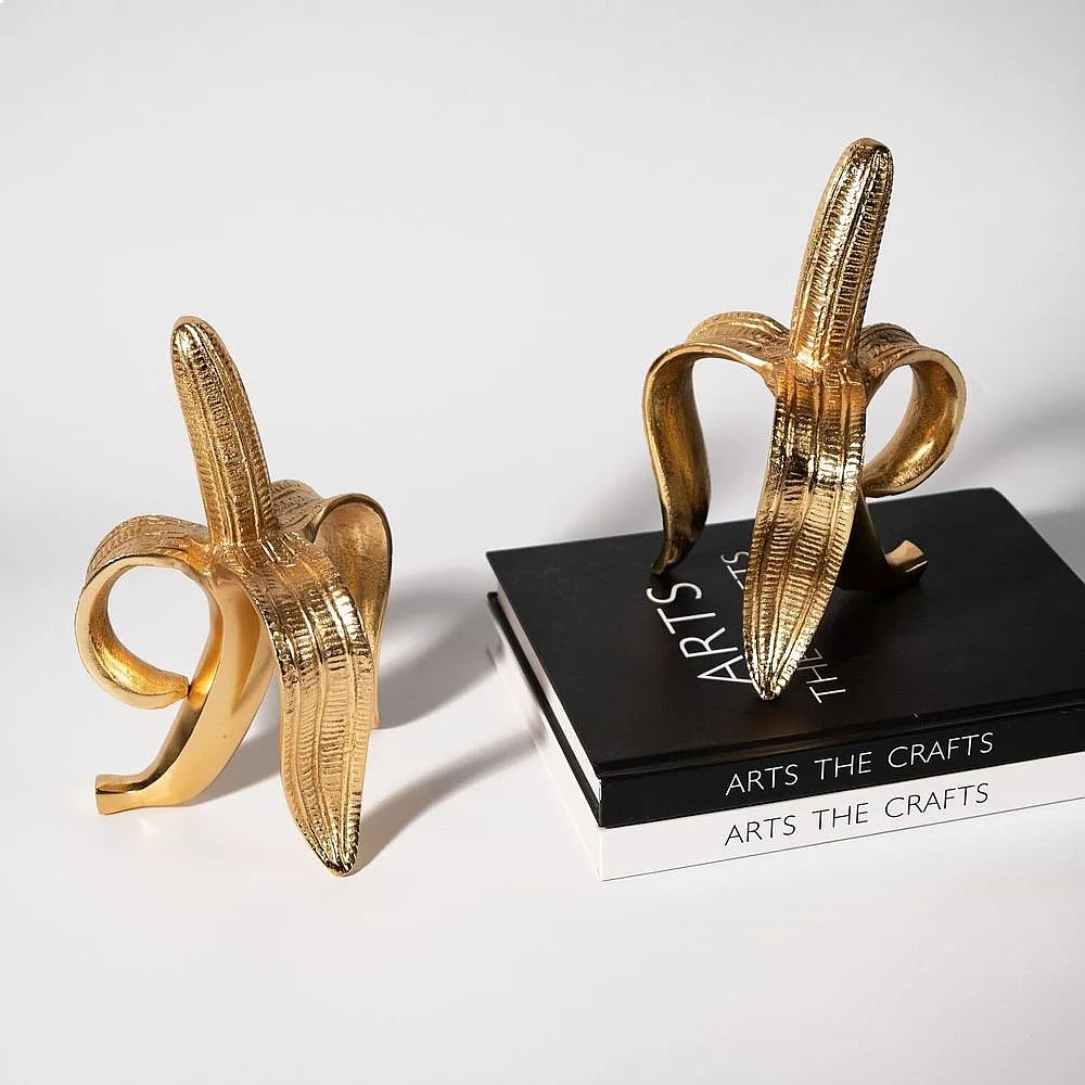 European Style Handmade Gold Banana Resin Bookends for Office Study Room Decor