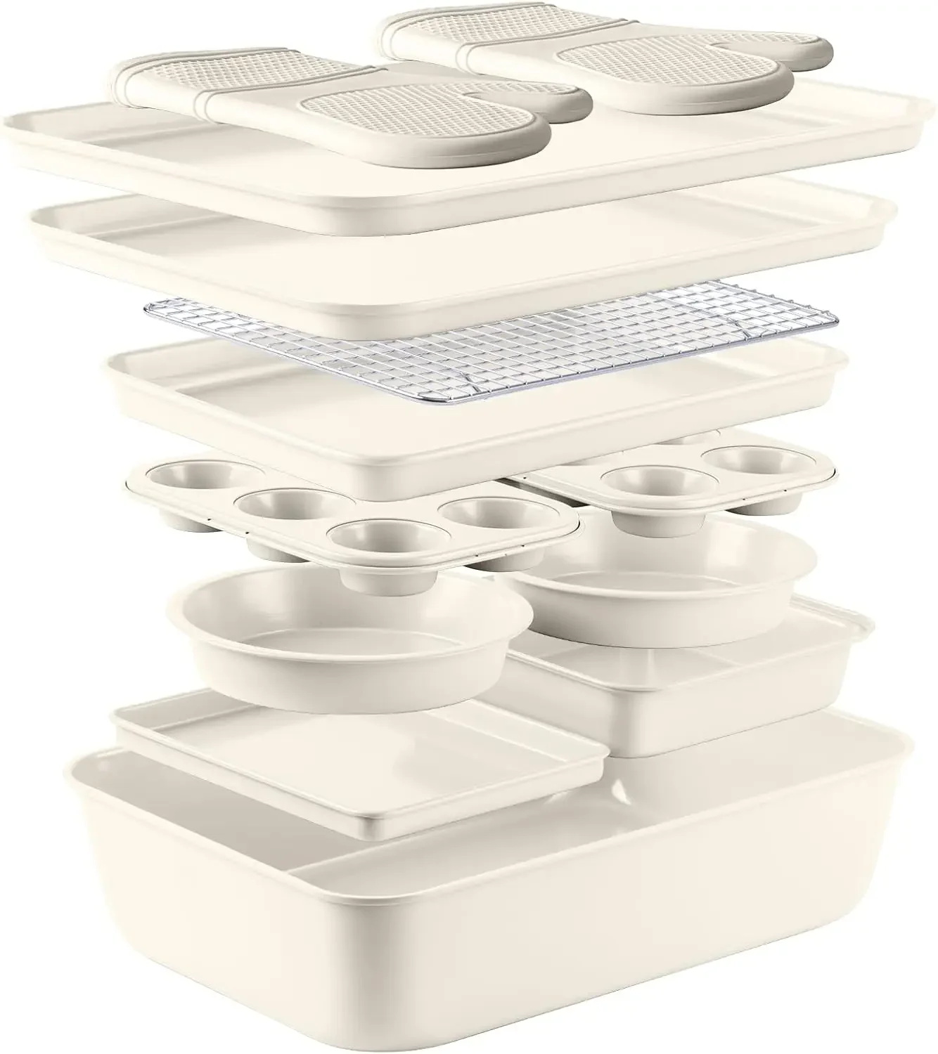 

BestsellerNonstick Stackable Bakeware Set - Deluxe Heavy Duty, Durable, Easy Release Baking Set, Cream, 13 Pcs
