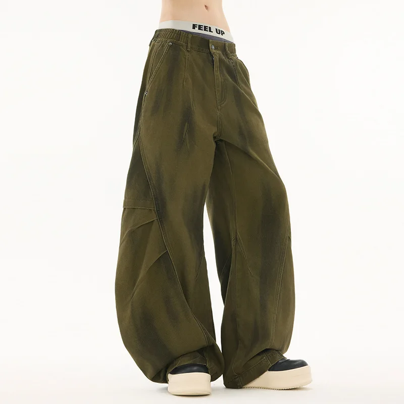 بنطال جينز مدبب فضفاض من Streetwear للرجال، جينز رجالي من قماش الدنيم الأمريكي الكلاسيكي، بنطال Y2k واسع الساق