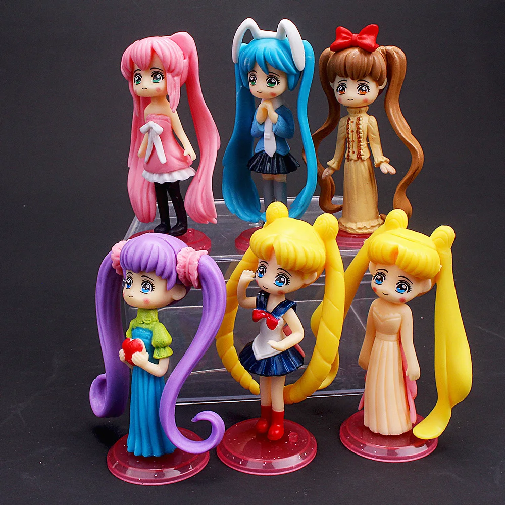 6Pcs/Set Anime Sailor Moon Tsukino Tuxedo Sailor Venus Mercury Mars Jupiter PVC Cartoon Action Figure Fashion Toy Model Decor