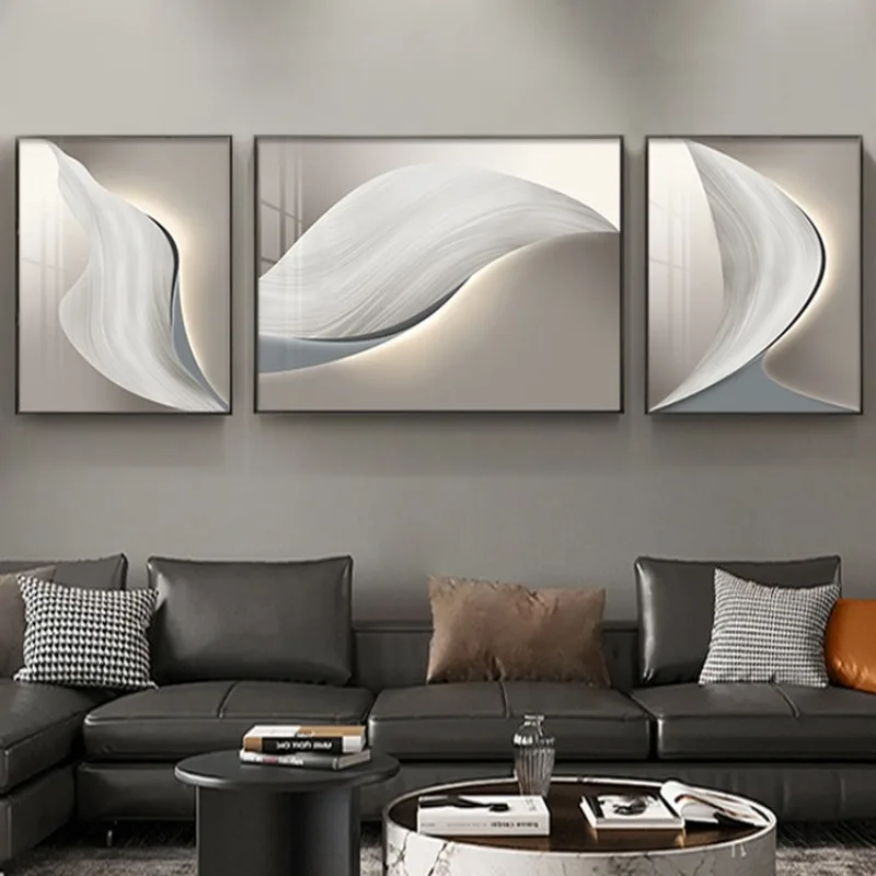 

Украшение гостиной минималистичный абстрактный диван фон настенный черно-белый серый светлый роскошный триптих фреска