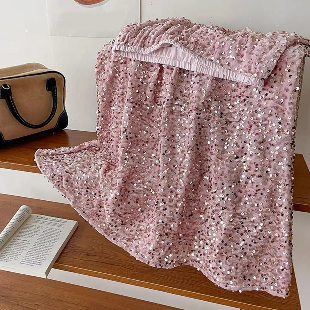 Jupe mi-longue à lacets pour femmes, ligne a, garniture à paillettes, décoration de paillettes brillantes, façonnant les jambes, taille haute, fente au dos