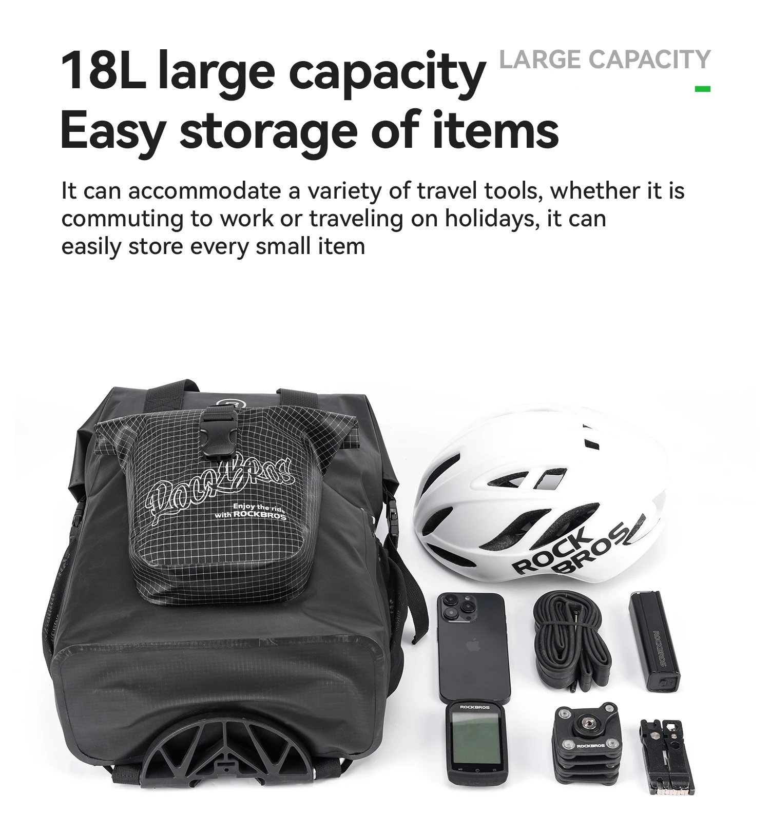 ROCKBROS Bike Front Bag 18L Capacity Quick Install Folding Bike Handlebar Bag with Shoulder Strap Multifunctional Cycling Bag
