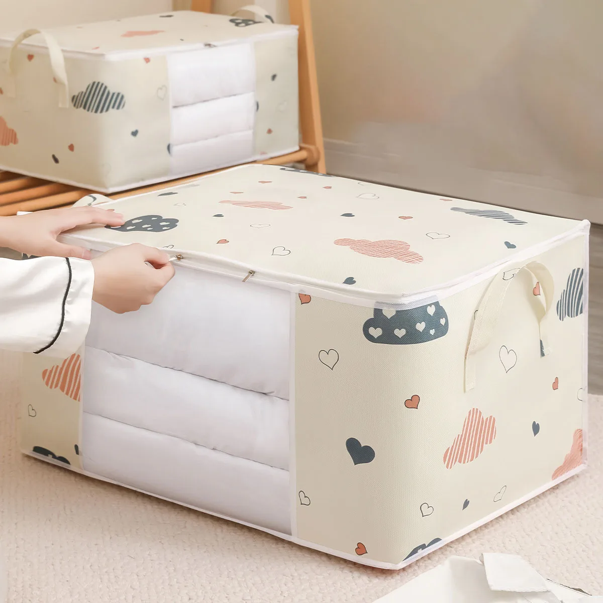 منظم حقيبة تخزين الملابس بسعة كبيرة مع مقبض معزز مناسب للبطانيات والفراش القابل للطي بسحاب قوي #2