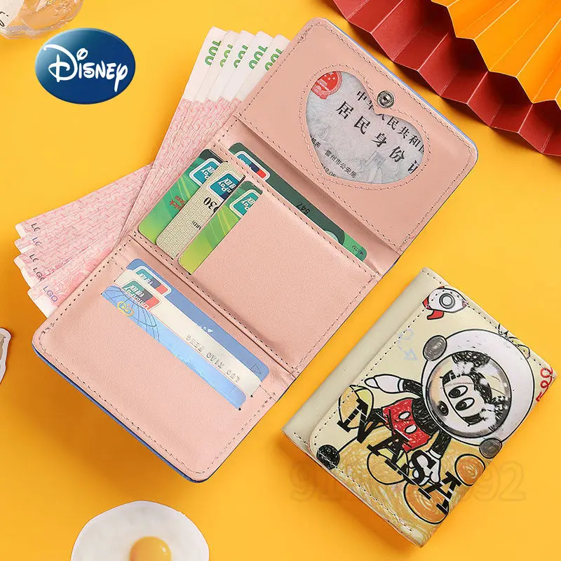 Disney New Mini Coin Purse Cartoon Ladies Coin Purse Three-fold Fashion Children's Wallet Multiple Card Slots Large Capacity