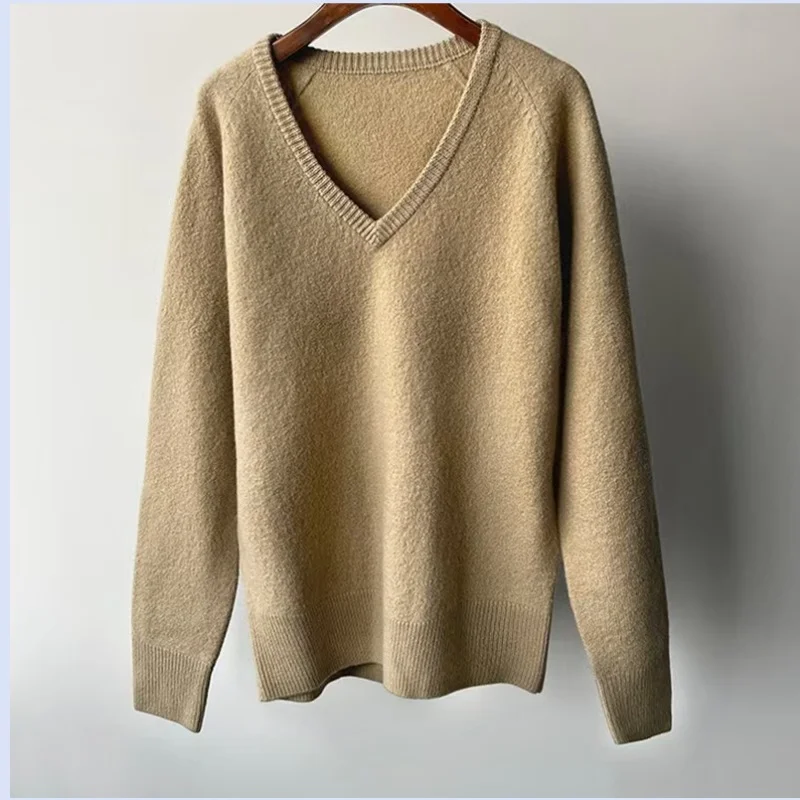 Nordic niche 24 year autumn and winter trendy versatile V-neck warm wool felt knitted sweater for women