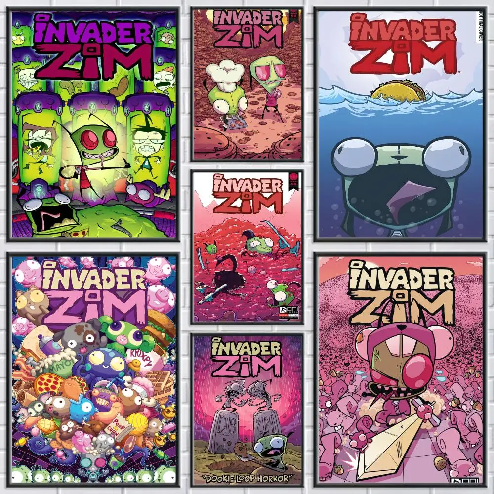Anime I-Invader Zim Poster Durable Waterproof Aesthetic Stickers Wall Art HD  for Office Bedroom Bar  Coffee Home Decor