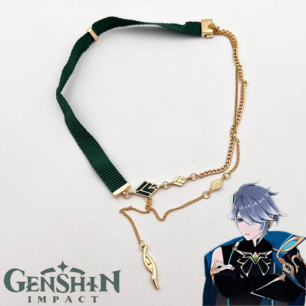 Game Genshin Impact Alhaitham Cosplay Necklace Bracelet Leaf Pendant Jewelry Choker Chain Unisex Bangle Party Accessories