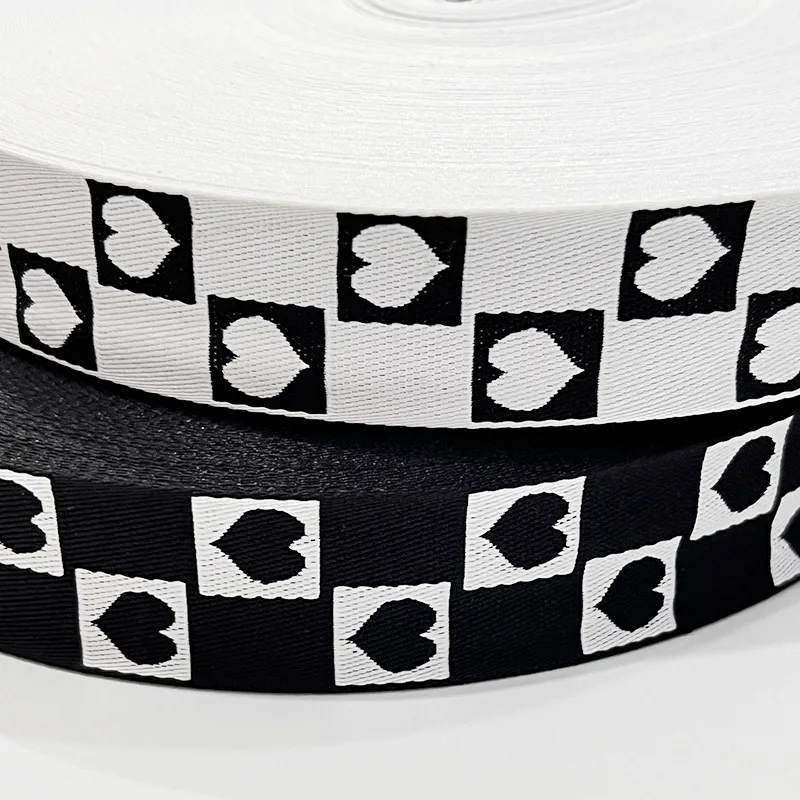 5 Yards 1 Inch 25MM White Black Peach Heart Geometric Jacquard Embroidered Ribbons DIY Decoration Webbing Trim For Collar Straps