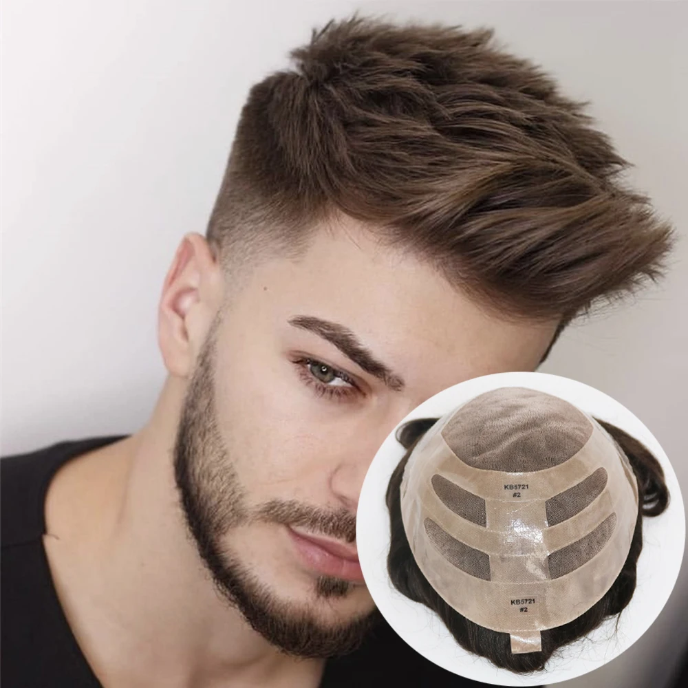 Natural Hairline Men Toupee Mix Gray Black Blonde Strongest Durable Npu Bond Breathable Mono Lace Top Human Hair wigs Prosthes