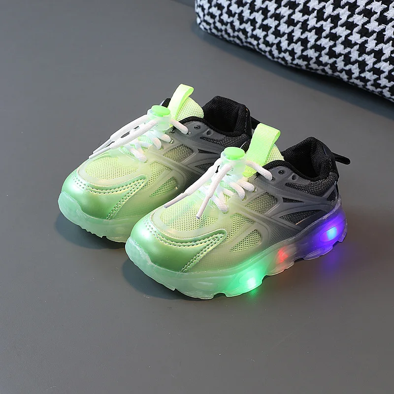 2023 Child Sport Shoes Spring Luminous Fashion Breathable Kids Boys Net Shoes Girls LED Sneakers with Light Running Shoes