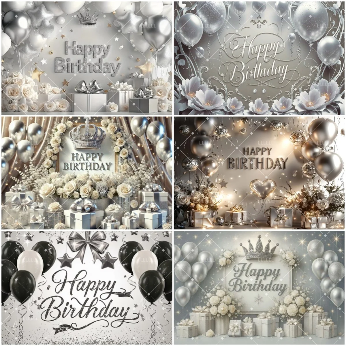 

Silver Shiny Birthday Party Supplies Backdrop Flower Diamond Balloon Universal Decor Girls Celebration Background Photo Studio