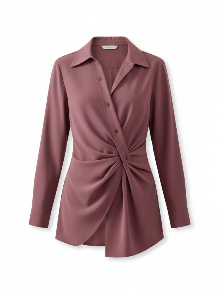 

Женская дымчато-розовая блузка Freeacy, весенняя мода 2026, блузка с зубчатым воротником и длинными рукавами для женщин, элегантные топы