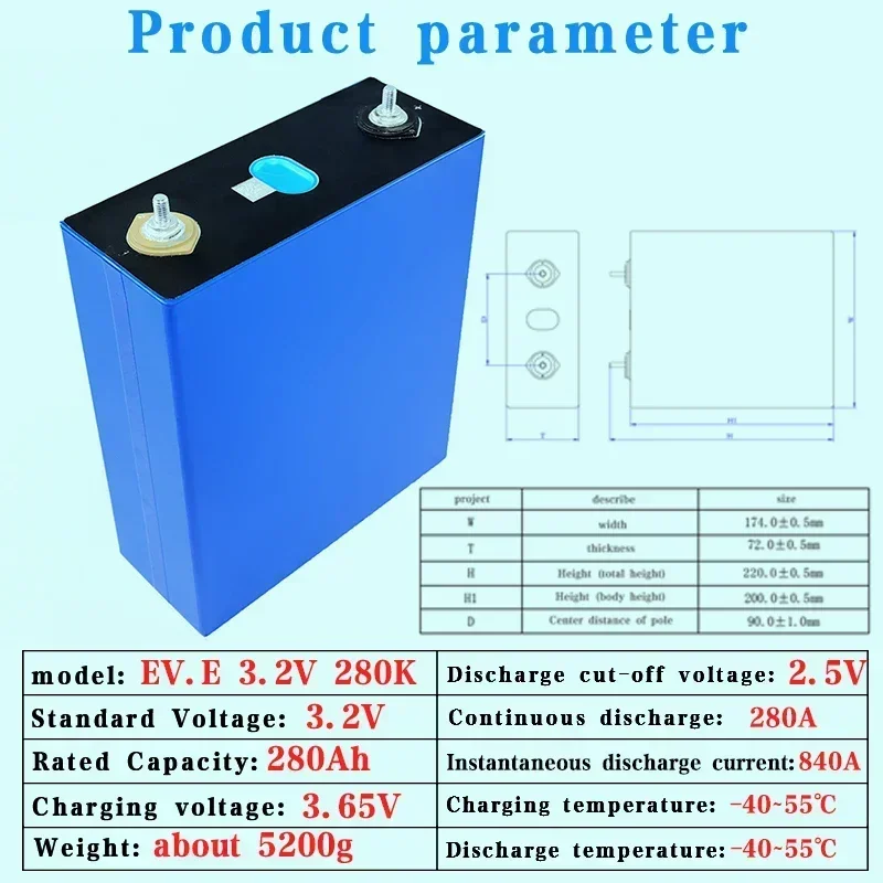 3.2V  280K lithium-ion off-road solar power generation RV camping with lithium iron phosphate solar cell off-road golf cart