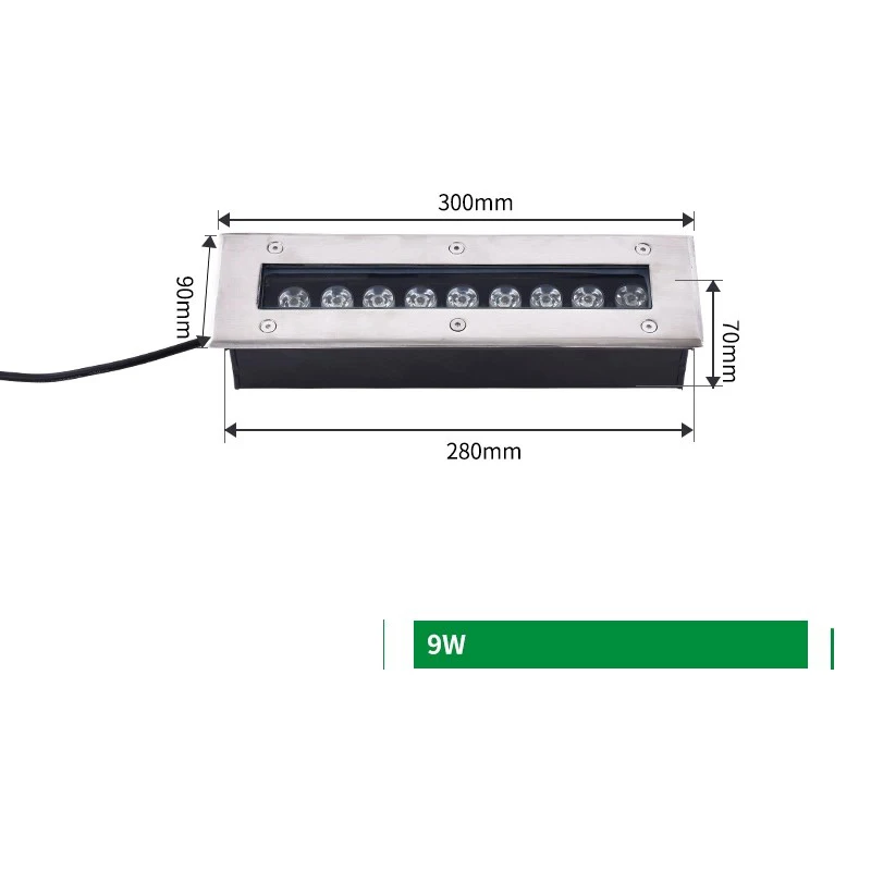 شريط مدفون LED خارجي مقاوم للماء مدمج بخطوة ضوء مربع الممر الأرضي، شريط ضوء غسالة الجدار المدفون 5W9W12W24W