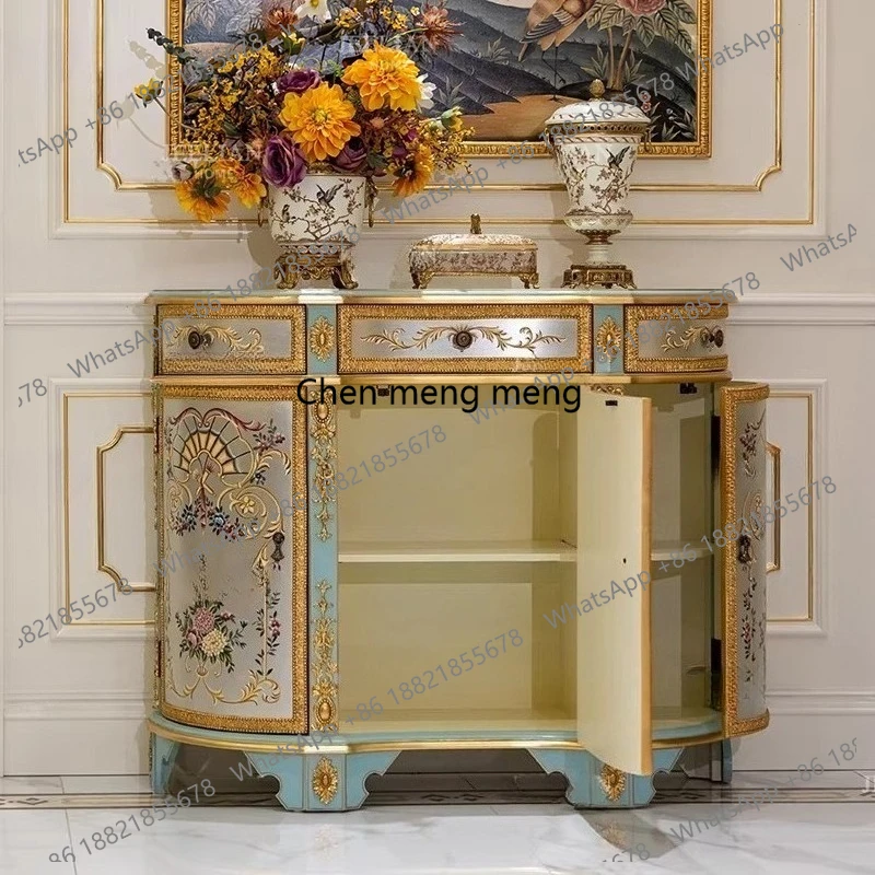 Hand-painted flower heavy work carved gilded foil foyer cabinet villa living room hallway entrance cabinet