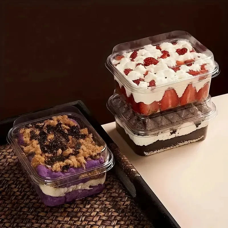 10/20PCS Usa E Getta Borsa Quadrata Copertura Trasparente Torta Scatola Tiramisù Latte di Soia Torta Gelato Frutta Snack con Coperchio scatola di immagazzinaggio