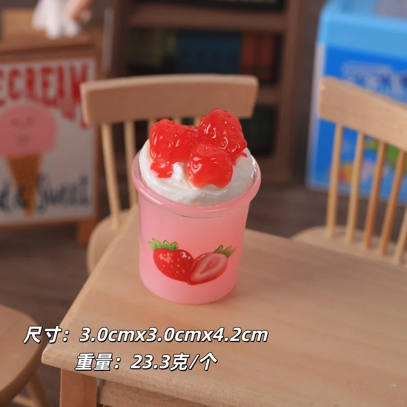 Large Strawberry Milk Foam Juice Drink Cup Model Food DIY Resin Craft Accessory Miniature Model Desktop Decoration Ornament