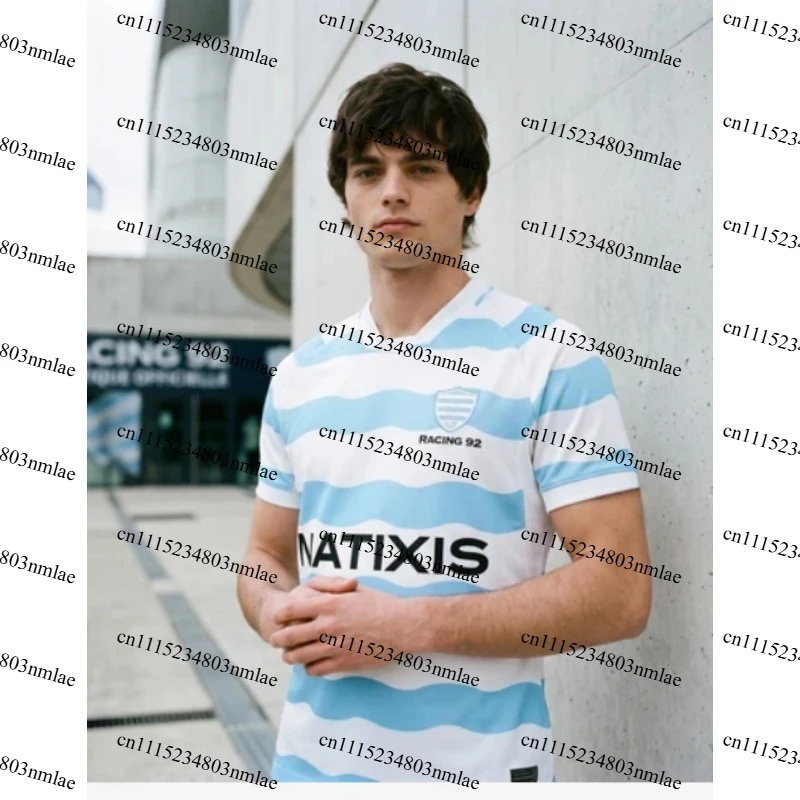 Racing 92 Rugby Jersey 2026/27, Blue White Striped Sports Shirt, Unisex Breathable Training Wear, Quick Dry Top Men Women