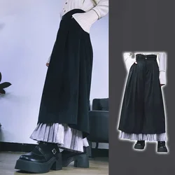Y2k Dark Gothic Pleated Skirt Pants Spring Genderless Fashion Japanese Campus All-Match Casual Samurai Pants Hakama Unisex 2025