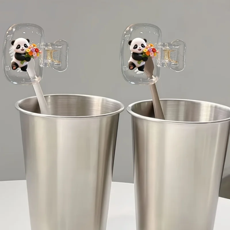 2pcs Panda Holding Flowers Portable Toothbrush Head Covers Storage Box Toothbrush Protective Cap Holder Cute Holiday Party Gifts
