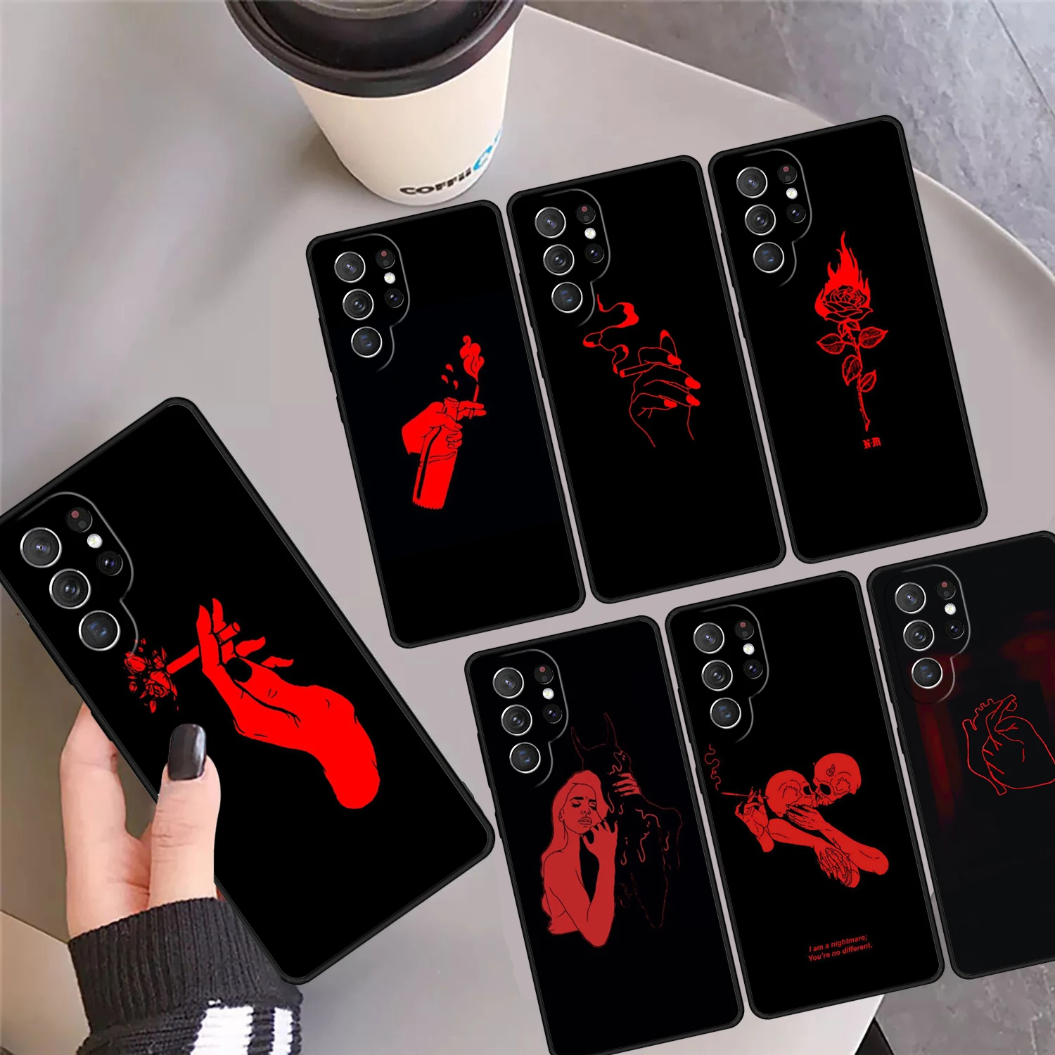 

Чехол для телефона Red Doodles Aesthetics Coque для Samsung Galaxy S24 S25 Ultra S23 S22 Plus S21 FE S20 Note 10 20 Pro