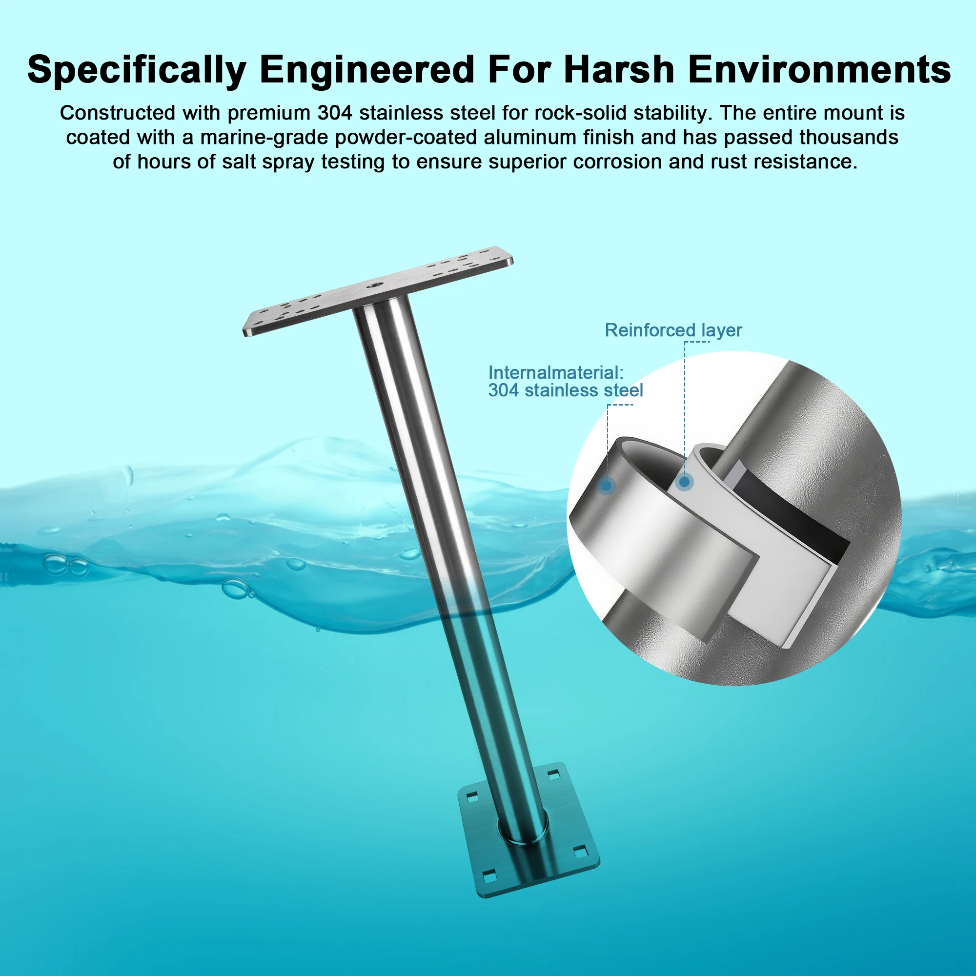 17.72-inch Extendable Arm Fish Finder, 304 Stainless Steel, 5-inch/16-inch Fish Finder Compatible with Garmin, Lowrance, Humminb